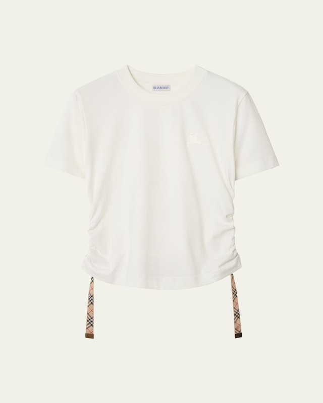 Ruched Check-Ties Short-Sleeve T-Shirt